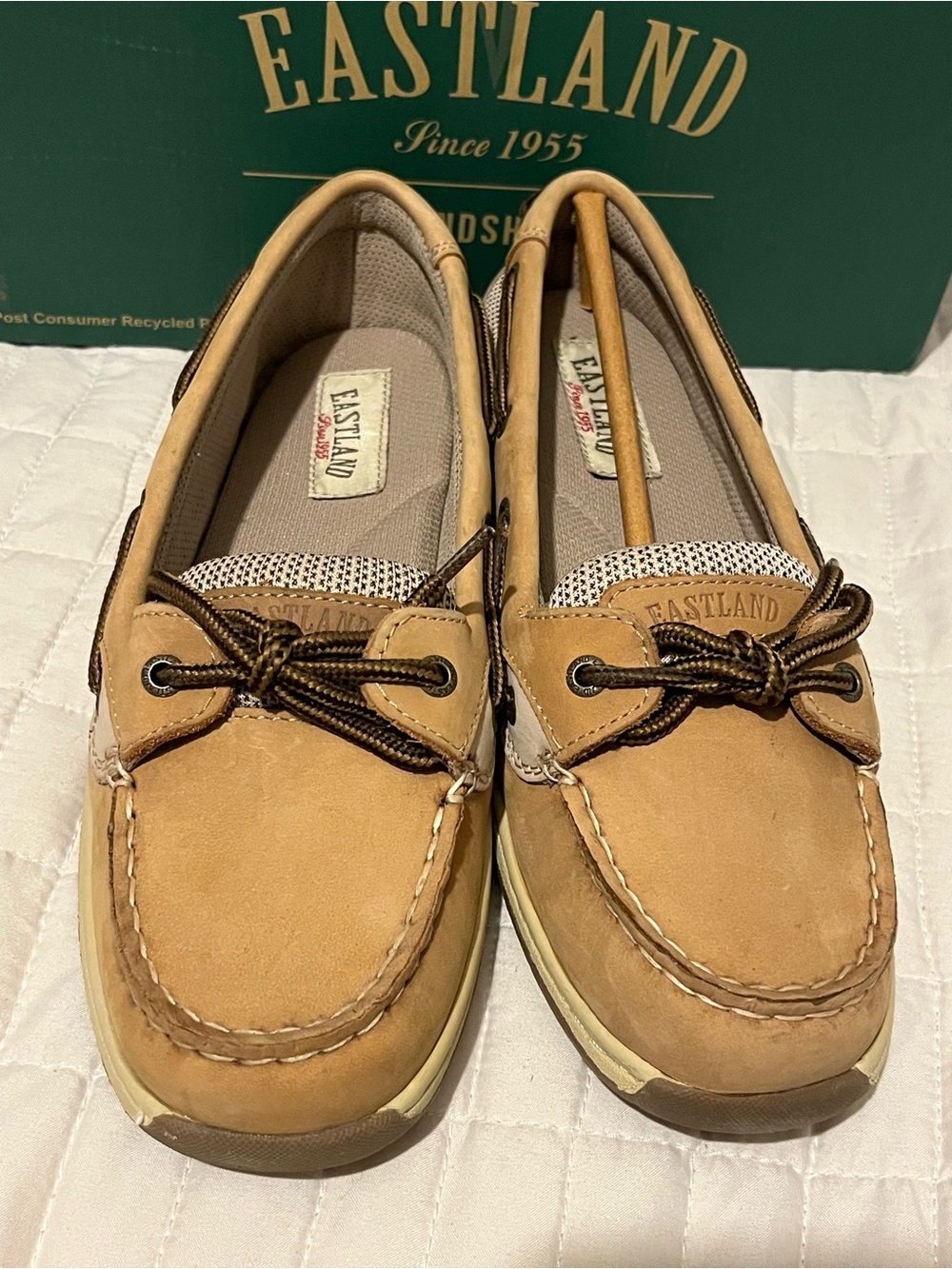 Eastland Women's Tan Leather Moccasin Boat Shoes